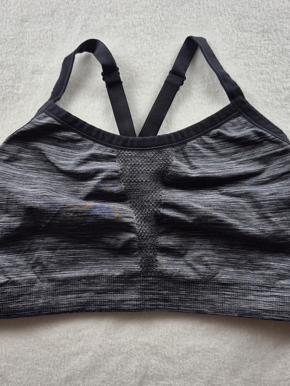 Duluth Trading Co Heathered Black Mesh-Front Sports Bra